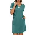 thumbnail image 1 of Women's Casual V Neck Color Block Dress Everyday Basic Versatile Outfit With Comfortable Fit For All Seasons, 1 of 5
