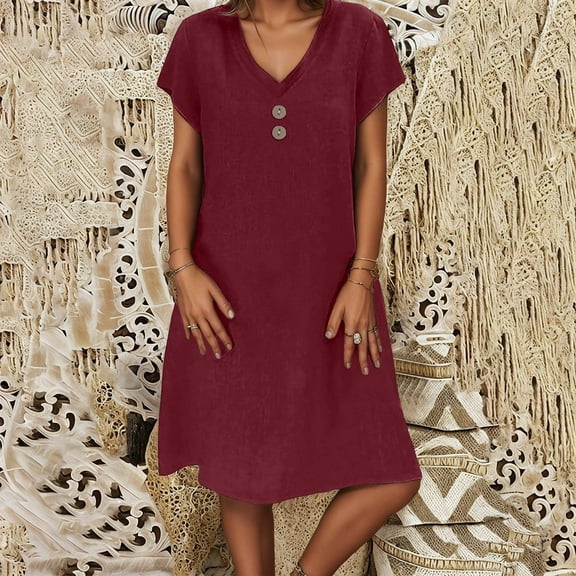 Women's Casual Dress V Neck Lace Hollow Long Sleeve for Everyday Beach Outfits Versatile Summer Wear with Button Detail Ideal for Looks