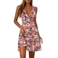 thumbnail image 1 of Women's Casual V-Neck Floral Print Sleeveless Midi Dress Lightweight Chiffon Summer Boho Dress with Side Slits and Elastic Waist for Beach Vacations,Watermelon Red M, 1 of 4