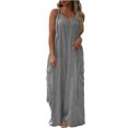 thumbnail image 1 of Women's Casual V-Neck Jumpsuit with Side Pockets, Loose Fit Solid Color Utility Romper, Summer Streetwear Overalls with Adjustable Belt,Gray 2XL, 1 of 4