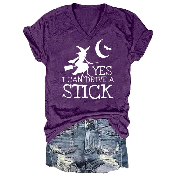 Women's Casual V Neck Letter Print Tee Short Sleeve Comfortable Soft Stretchable T-Shirt Fashion Top