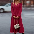 thumbnail image 1 of Women's Casual V Neck Long Shirt Dress Elegant Solid Color Long Sleeve Button High Waist Slim Fit Office Dresses 06-Hot Pink XXXXXL, 1 of 5