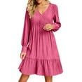 thumbnail image 1 of Women's Casual V Neck Long Sleeve Dress Elegant Solid Color Flowy Spring Summer Daily Outfit Comfortable Loose Fit Outdoor Wear, 1 of 2