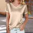 thumbnail image 1 of Women's Casual V-Neck Mesh Rhinestone Short Sleeve Top Solid Color Blouse, 1 of 9