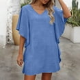 thumbnail image 1 of Women's Casual V Neck Mini Shift Dress Loose Flutter Short Sleeve Solid Texture Batwing Sleeve Tunic Dress Fashion Elegant Party Cocktail Clubwear Night Out, 1 of 6