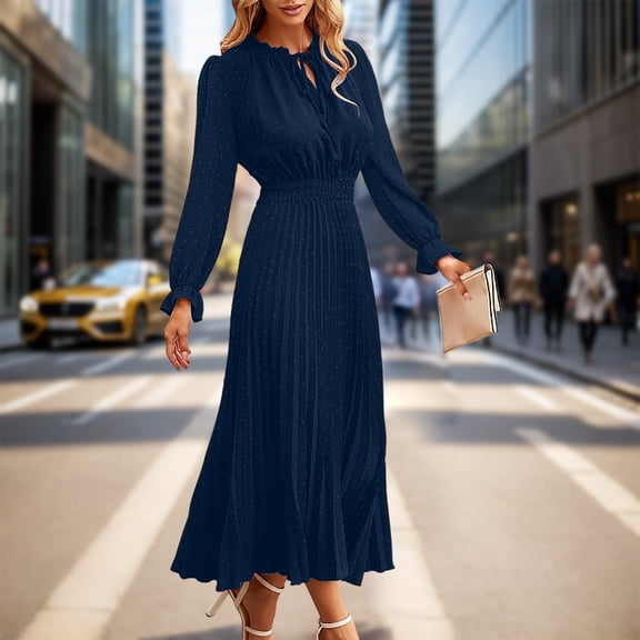 Stylish Women's Casual Dress Sleeveless V Neck Polka Dot Pleated A Line Beach Wear for Everyday