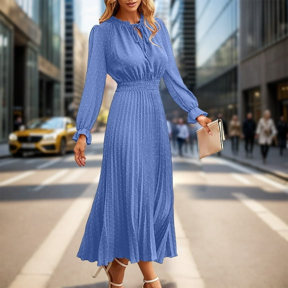 Stylish Women's Casual Dress Sleeveless V Neck Polka Dot Pleated A Line Beach Wear for Everyday