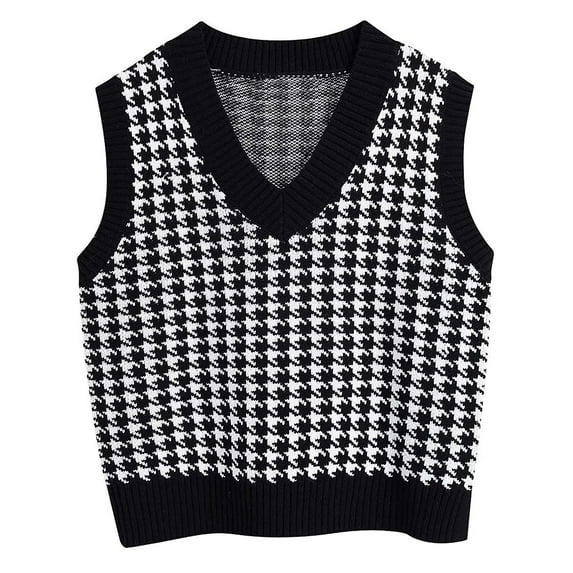 Women's Casual V-Neck Pullover Shirt Collision Color Sleeveless Sweater Vest On Seasonal Clearance Black 8(S)