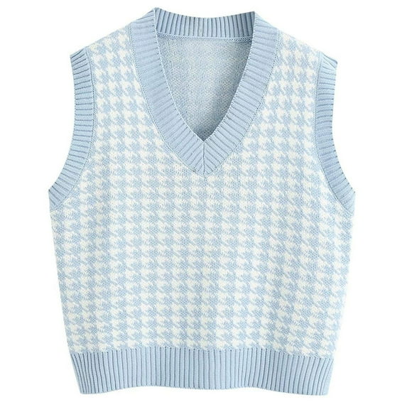 Women's Casual V-Neck Pullover Shirt Collision Color Sleeveless Sweater Vest On Seasonal Clearance Blue 10(M)