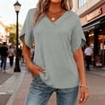 thumbnail image 1 of Women's Casual V-Neck Ruffle Short Sleeve T-Shirt Top, Solid Color Polyester Blouse for Daily Wear, 1 of 7