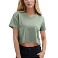 thumbnail image 1 of Women's Casual V Neck Short Sleeve Solid Basic Crop Top T-Shirt for Summer Fashion Comfortable Everyday Wear Versatile Style for Various Occasions, 1 of 9