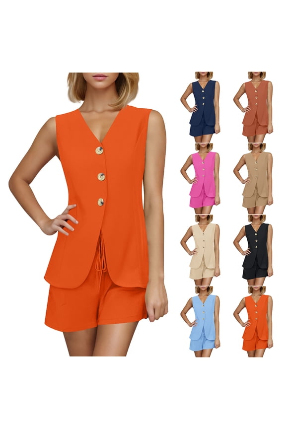 Women's Casual V-Neck Short Sleeve Shirt and Shorts Set, Open Chest Tie Detail, Summer Lounge Outfit for Vacation or Daily Wear, Two Piece Co-Ord | CSEONE,Beige L