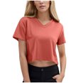 thumbnail image 1 of Women's Casual V Neck Short Sleeve Solid Basic Crop Top T-Shirt for Summer Fashion Comfortable Everyday Wear Versatile Style for Various Occasions, 1 of 9