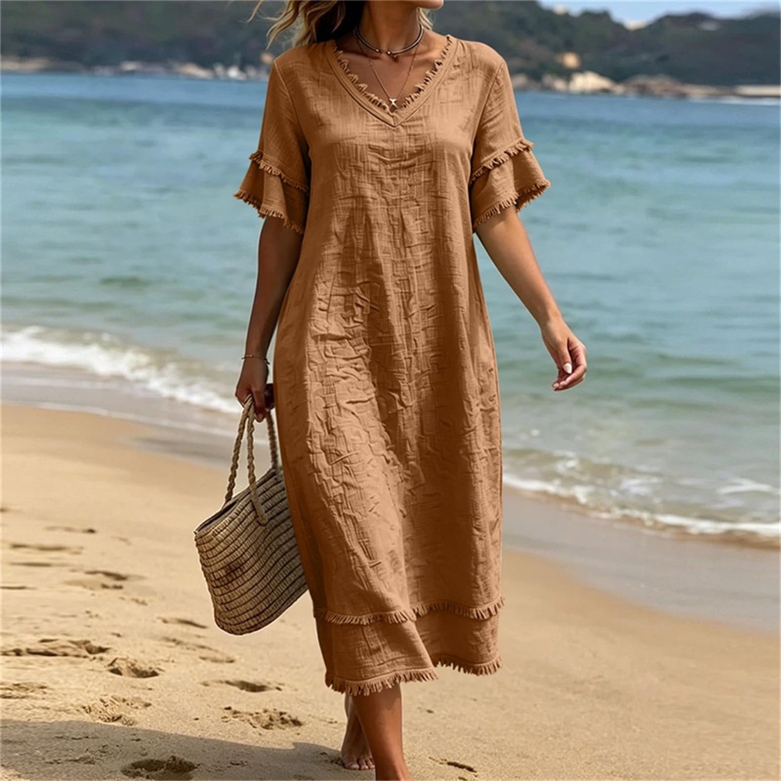 women's cotton full slips for under dresses - Long V Neck 100% Color:New-light Blue for a durable undergarment resortcoverups For Love & Lemons