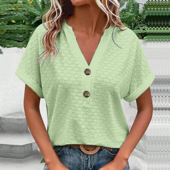 Women's Casual V-Neck Short Sleeve T-Shirt - Soft Polyester Top for Everyday Wear