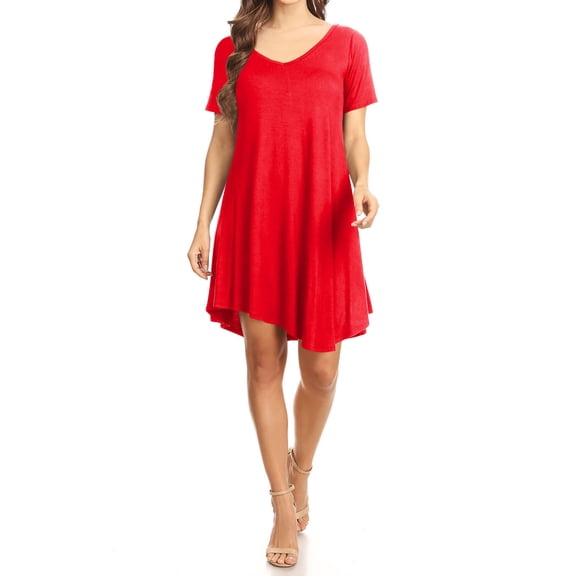 Women's Casual V-Neck Short Sleeves Solid Casual Dress