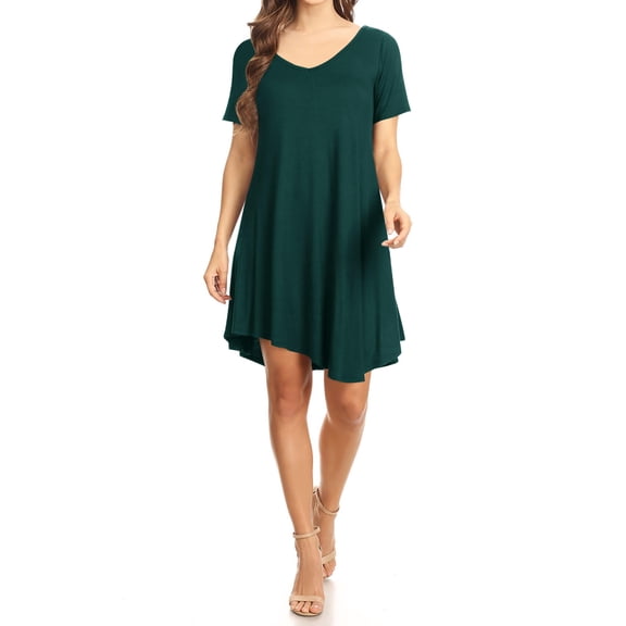 Women's Casual V-Neck Short Sleeves Solid Casual Dress