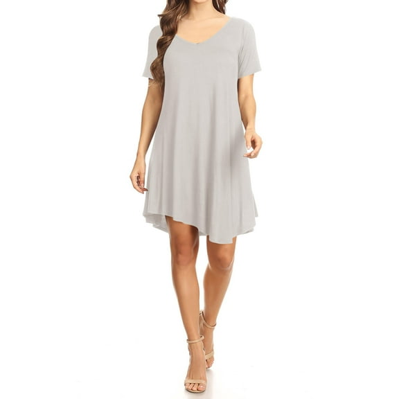 Women's Casual V-Neck Short Sleeves Solid Casual Dress