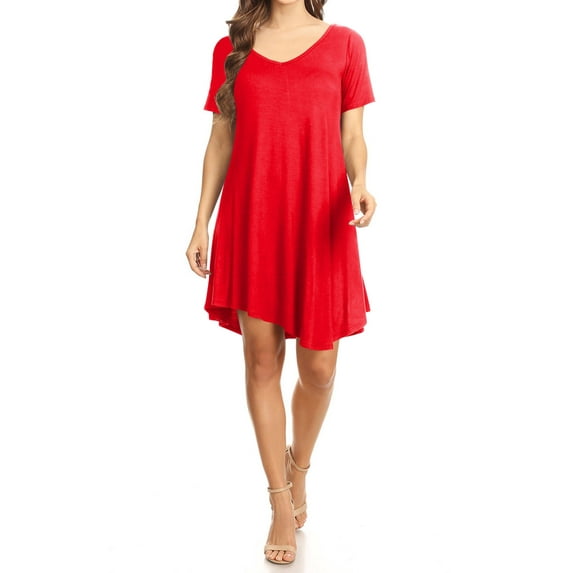 Women's Casual V-Neck Short Sleeves Solid Casual Dress
