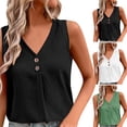 thumbnail image 1 of Women's Casual V Neck Sleeveless Button Front Solid Color Shirt Blouse Soft Lightweight Cute Summer Outfits Vacation Going Out | CSEONE,Black L, 1 of 8