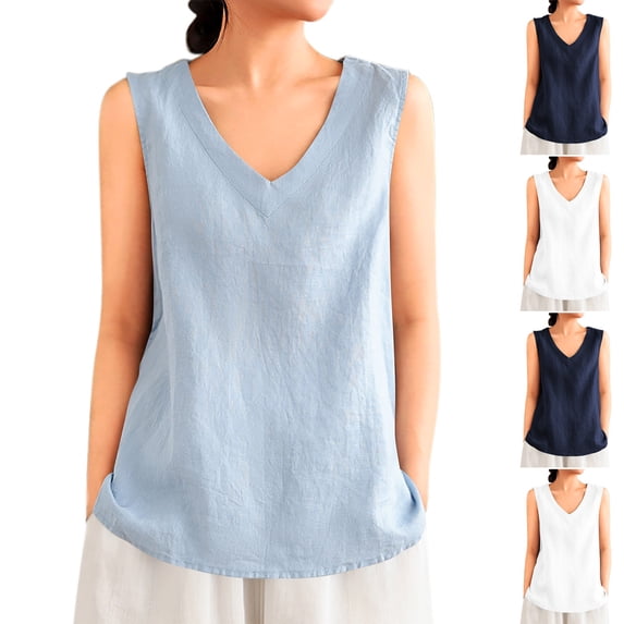 Women's Casual V Neck Sleeveless Solid Color T-Shirt Tee Comfy Breathable Summer Beach Vacation Daily Wear | CSEONE,Blue L
