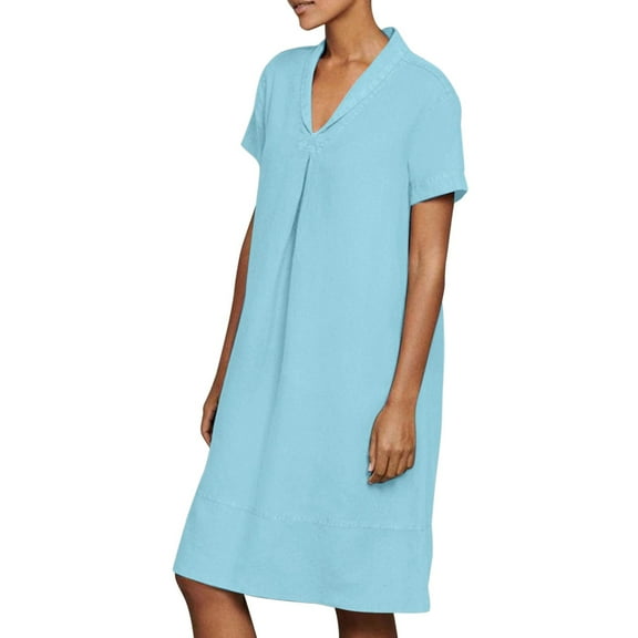 Women's Casual V Neck Solid Color Daily Dress Flowy Comfortable Summer Dress for Women Stylish Elegant Outfit