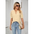 thumbnail image 1 of New Women's Casual V-Neck Solid Color Hollow Puff Sleeve Loose T-Shirt Top, 1 of 3