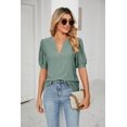 thumbnail image 1 of New Women's Casual V-Neck Solid Color Hollow Puff Sleeve Loose T-Shirt Top, 1 of 3