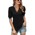 thumbnail image 1 of New Women's Casual V-Neck Solid Color Puff Sleeve Loose T-Shirt, 1 of 1