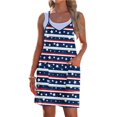 thumbnail image 1 of Women's Casual V-Neck Sundress, Sleeveless Summer Dress with Patriotic Print and Pockets, Comfortable Apparel for Festivals and Travel,Dark Blue L, 1 of 5