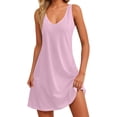 thumbnail image 1 of Women's Casual V Neck Tank Dress Summer Boho Beach Dress with Pockets Loose Flowy A Line Dress Womens Casual Trendy Midi Dresses, 1 of 7