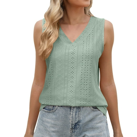 Women's Casual V-Neck Tank Tops - Polyester Blend, Loose Fit, Summer Wardrobe Essential for Jeans
