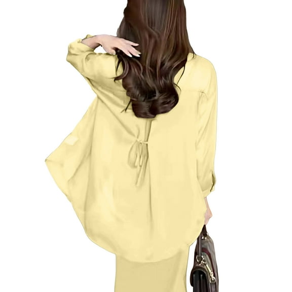 Women's Casual V Neck Three Quarter Sleeve Tunic Top Blouse Comfortable Stylish Shirt for Everyday Wear