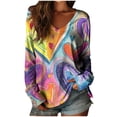 thumbnail image 1 of Women's Casual V-Neck Top Long Sleeve Loose Fit Blouse Valentine's Day Heart Print Daily Wear Comfortable Relaxed Style Basic, 1 of 3
