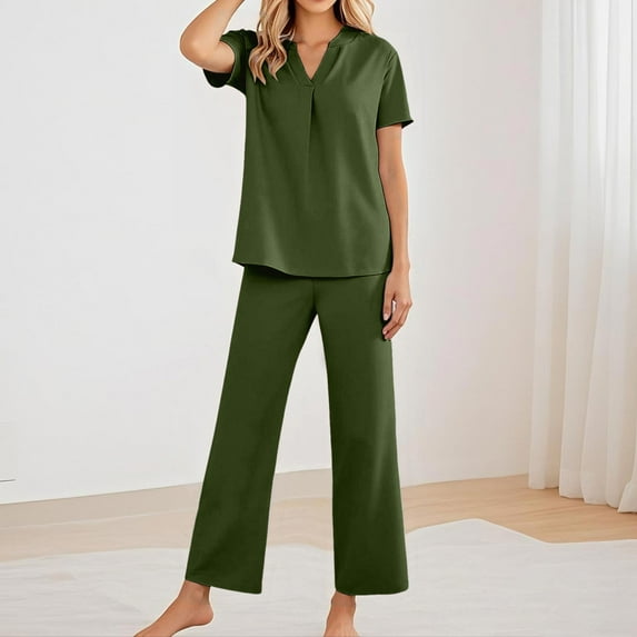 Women's Casual V Neck Trousers Suit Set Comfortable Wear For Daily Outfits Vacation Outfits Versatile Stretch Pants Outfit For Spring Summer Fall Wide Leg Romper Overalls for Women plus Size Overall