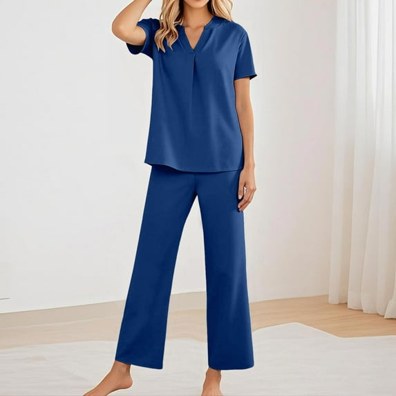 Women's Casual V Neck Trousers Suit Set Comfortable Wear For Daily Outfits Vacation Outfits Versatile Stretch Pants Outfit For Spring Summer Fall Wide Leg Romper Overalls for Women plus Size Overall