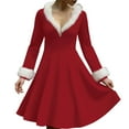thumbnail image 1 of Women's Casual V-neck Christmas Print Plush Long-Sleeve Casual Dress for Holiday and Everyday Wear, Soft Women's Winter Dress with Festive Design,Deep Red,2XL, 1 of 4
