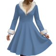 thumbnail image 1 of Women's Casual V-neck Christmas Print Plush Long-Sleeve Casual Dress for Holiday and Everyday Wear, Soft Women's Winter Dress with Festive Design,Light Blue,XL, 1 of 4