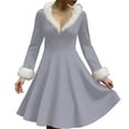 thumbnail image 1 of Women's Casual V-neck Christmas Print Plush Long-Sleeve Casual Dress for Holiday and Everyday Wear, Soft Women's Winter Dress with Festive Design,Light Gray,2XL, 1 of 4