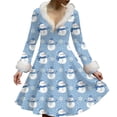 thumbnail image 1 of Women's Casual V-neck Christmas Print Plush Long-Sleeve Casual Dress for Holiday and Everyday Wear, Soft Women's Winter Dress with Festive Design,Sky Blue,M, 1 of 4