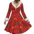 thumbnail image 1 of Women's Casual V-neck Christmas Print Plush Long-Sleeve Casual Dress for Holiday and Everyday Wear, Soft Women's Winter Dress with Festive Design,Wine,M, 1 of 5