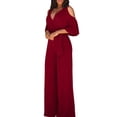 thumbnail image 1 of Women's Casual V-neck Drop-shoulder Short-sleeved High-waist Belted Wide-leg Pants Jumpsuit, Short Sleeve V-Neck Weekend Drop Waist Leisure Women's Jumpsuit Red, 1 of 8