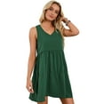 thumbnail image 1 of Women's Casual V-neck Sleeveless Dress Summer Solid Color Loose Pleated Tank Top Dresses, 1 of 7