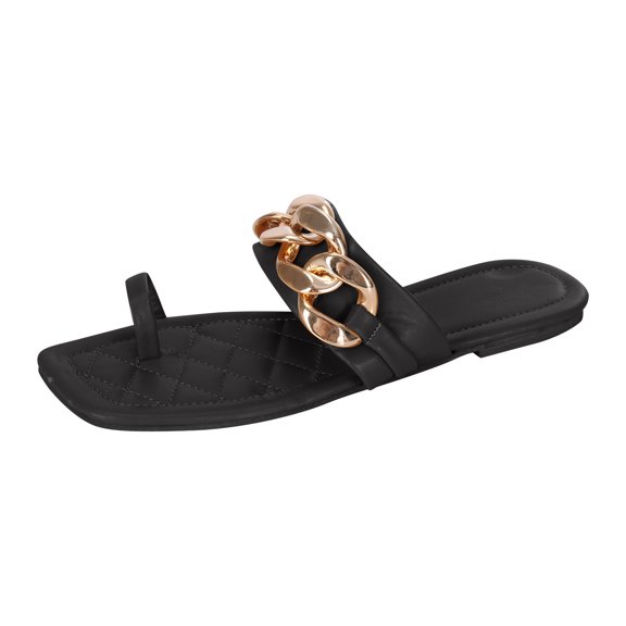 Women's Casual Vacation Open Toe Decorative Buckle Chain Solid Flat Beach Sandals