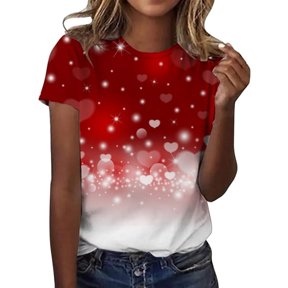 Women's Casual Valentine's Day Printed Crew Neck Short Sleeve T Shirt