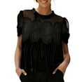 thumbnail image 1 of Women's Casual Velvet Lace Blouse Elegant Loose Short Sleeve Intricate Back Flared Swing Top, 1 of 7