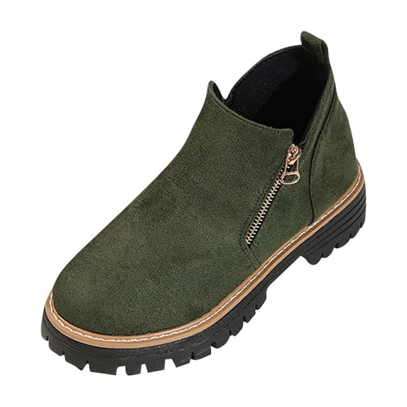 Women's Casual Versatile Boots, Comfortable Double Zipper Ankle Booties, Thick Heel, Winter Wear for Outdoor Activities and Daily Fashion Green,43
