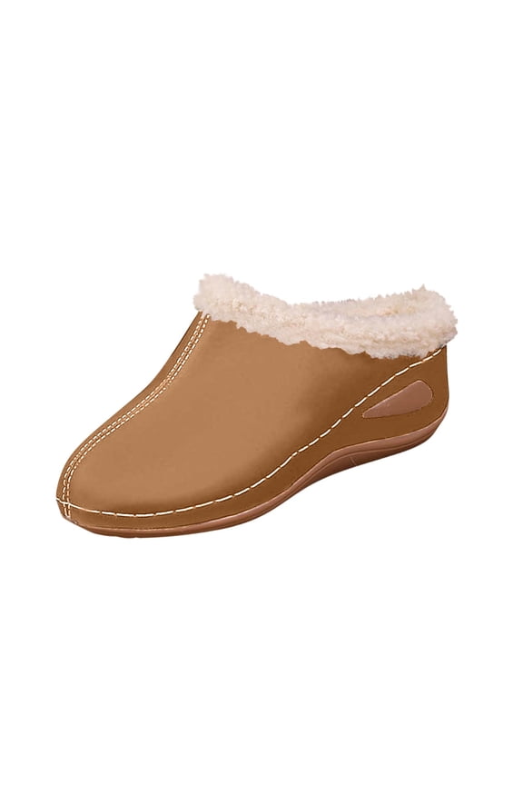 Women's Casual Versatile Lined Warm Plus-Size Slippers Fall And Winter Style Trendy One-Strap Wedge Heel Thick-Soled Sandals.