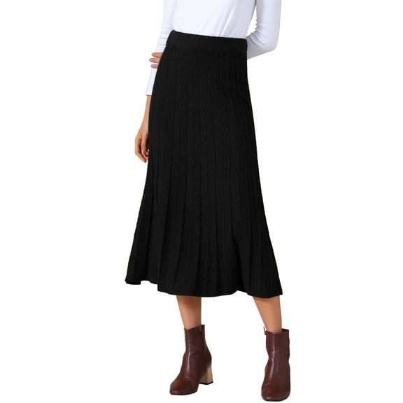 INSPIRE CHIC Women's Casual Vintage High Waist A Line Knit Midi Skirts XL Black
