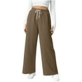 thumbnail image 1 of Women's Casual Waffle Pattern Pants, Relaxed Fit with Elastic Waist and Drawstring for Daily Wear, Comfortable Lounge Pants with Soft Breathable Fabric,Brown,2XL, 1 of 8